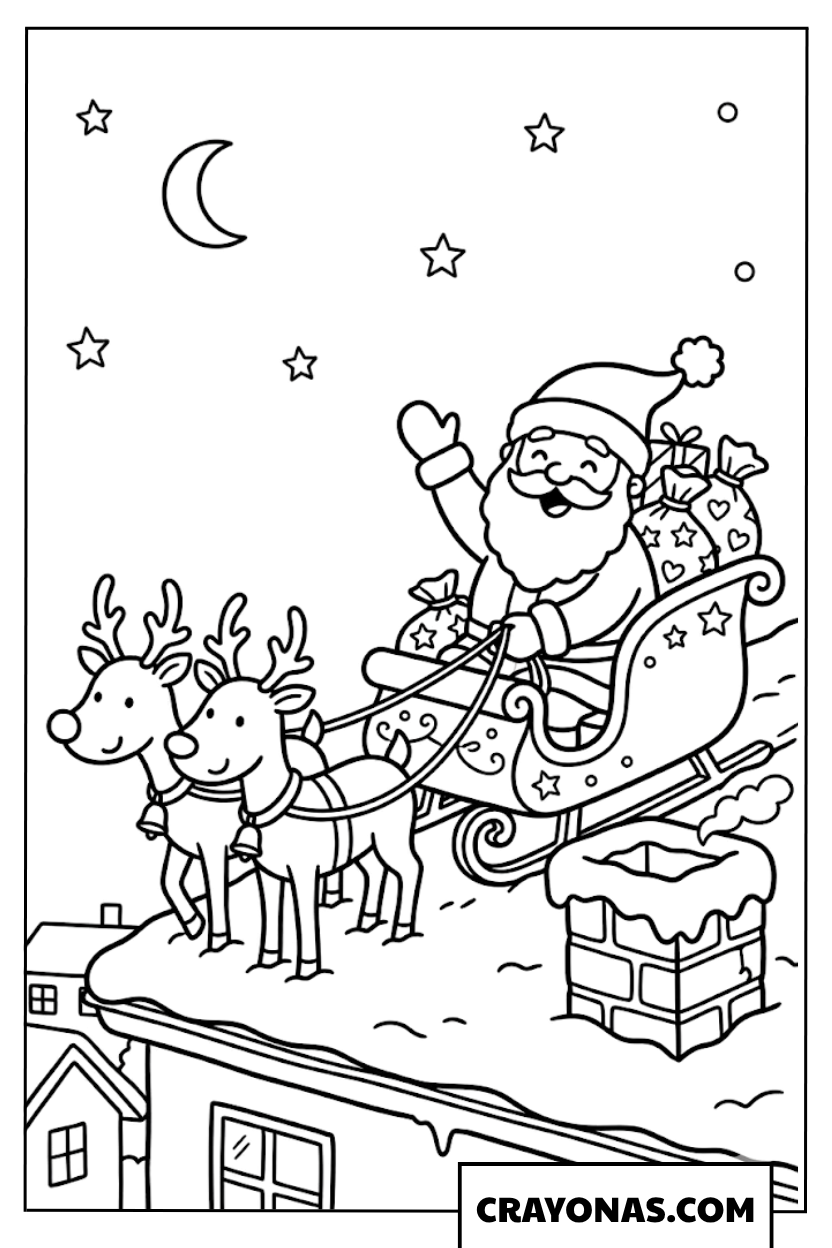 Santa on Rooftop Coloring Page