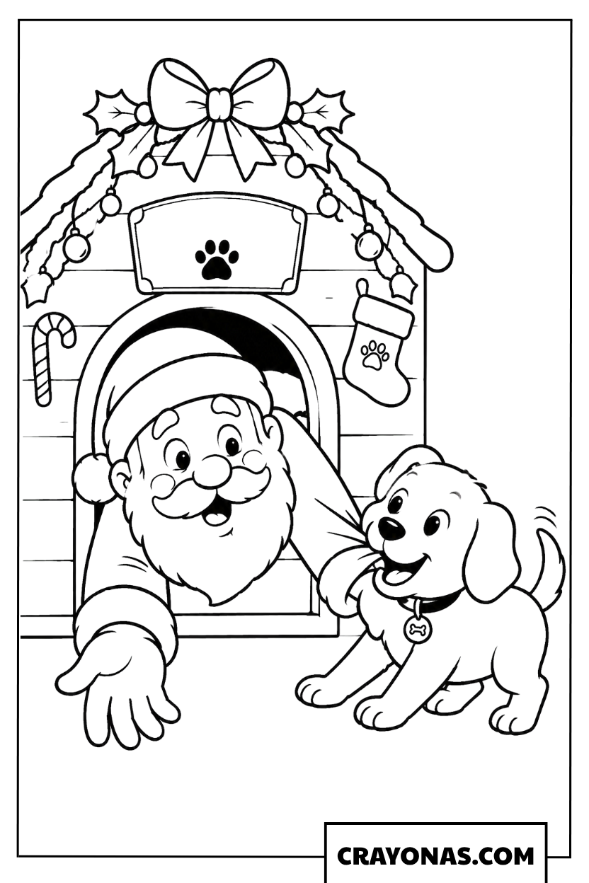 Santa with Puppy Coloring Page