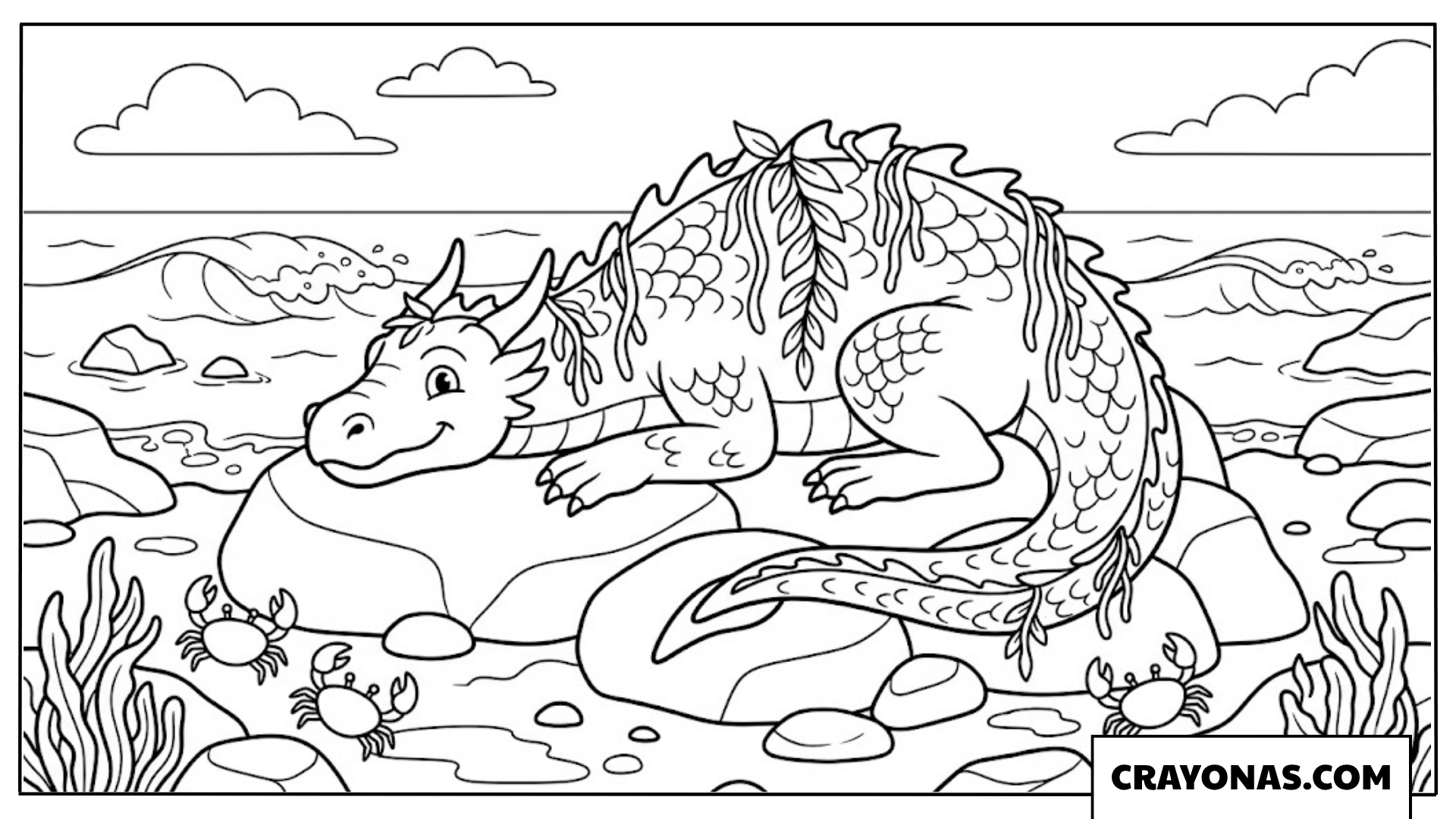 Sea Dragon on Coastal Rock Coloring Page
