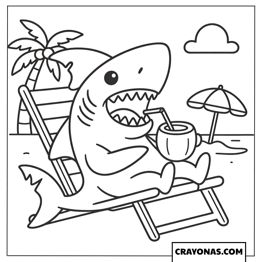 Tralalero Tralala Beach Vacation Coloring Page