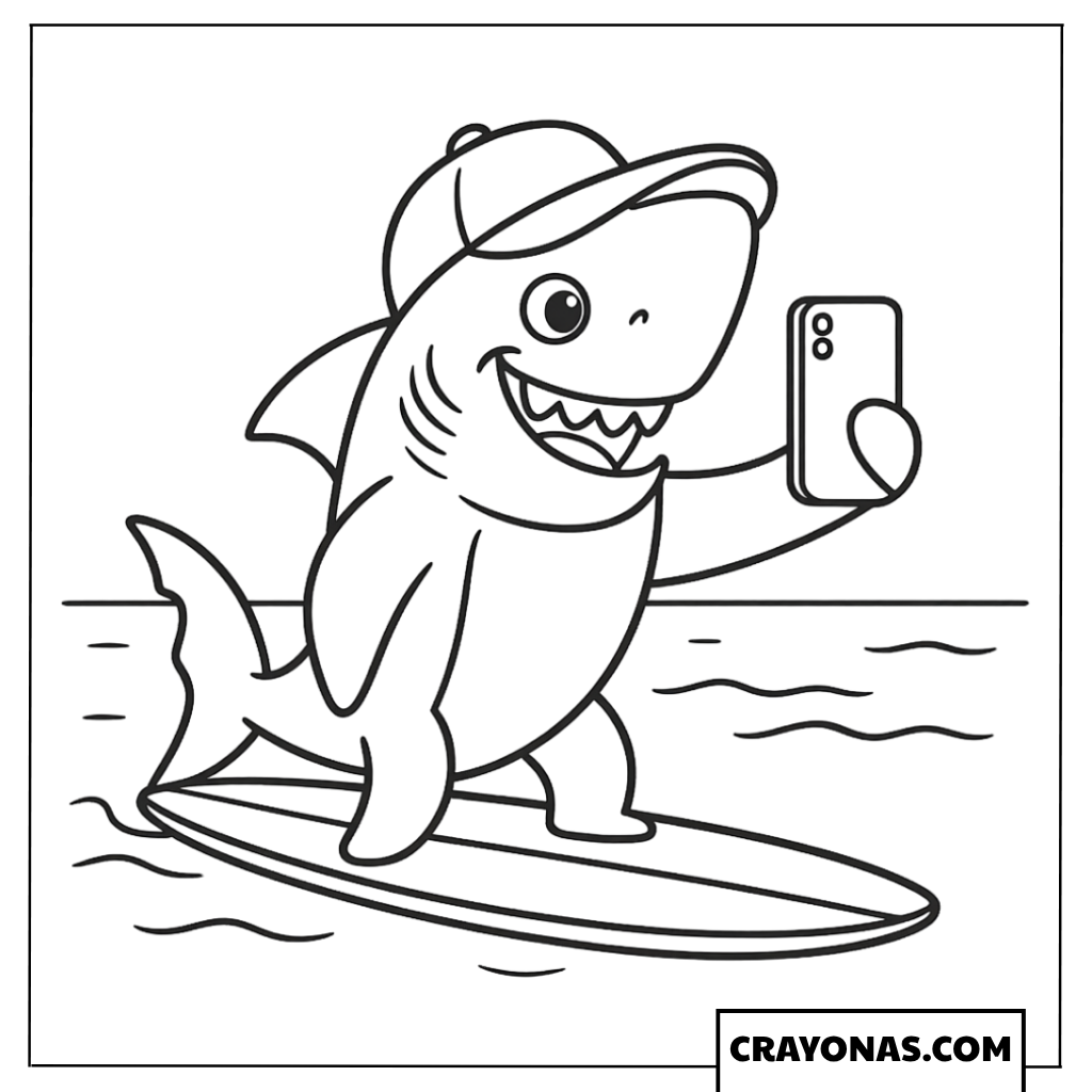 Tralalero Tralala Surfing Selfie Coloring Page