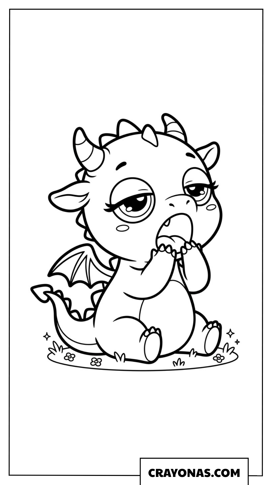 Shy Baby Dragon Yawning Coloring Page