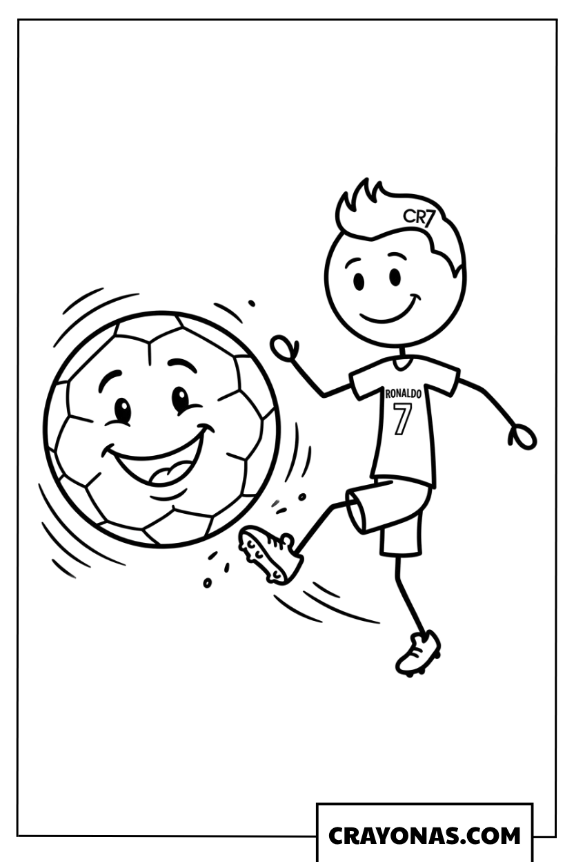 Simple Cartoon Ronaldo Kicking Ball Coloring Page