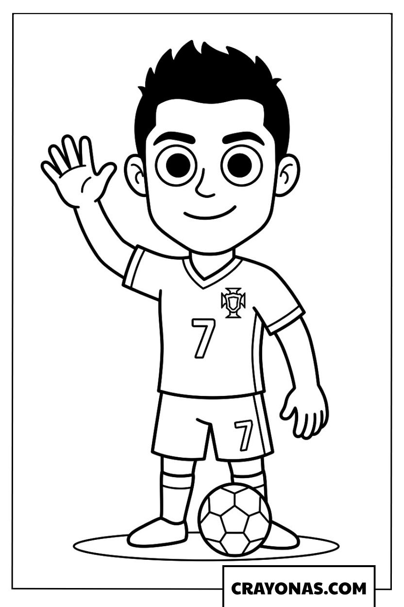 Simple Cartoon Ronaldo Waving Coloring Page