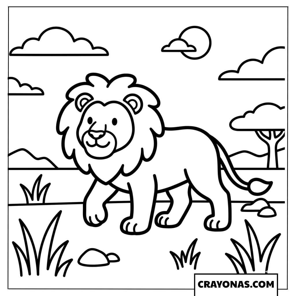 Simple Walking Lion Coloring Page