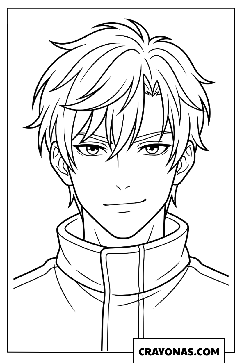 Simplified Anime Cool Boy Face Coloring Page