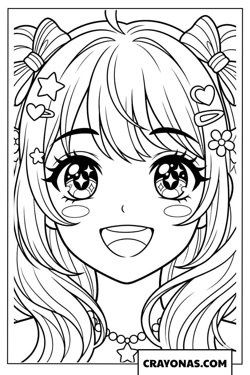 Simplified Anime Happy Girl Face Coloring Page