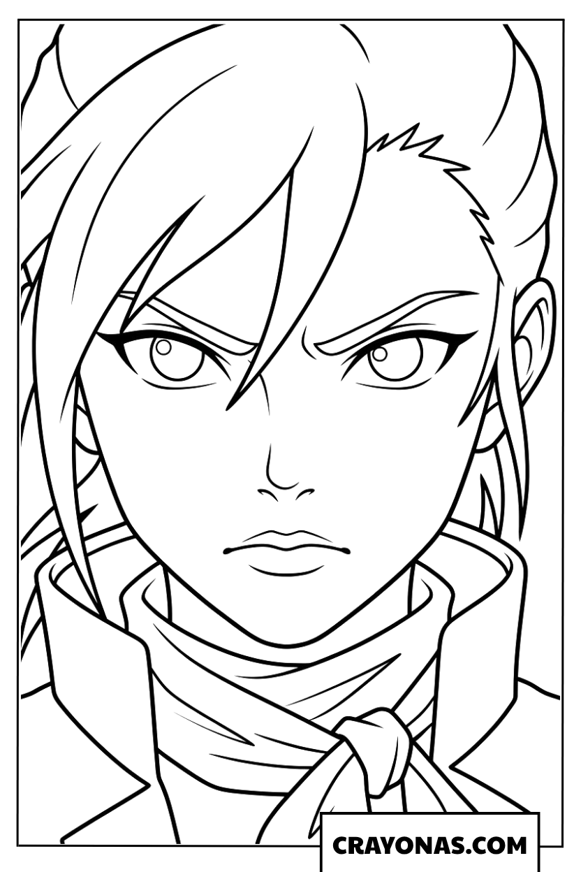 Simplified Anime Intense Girl Face Coloring Page