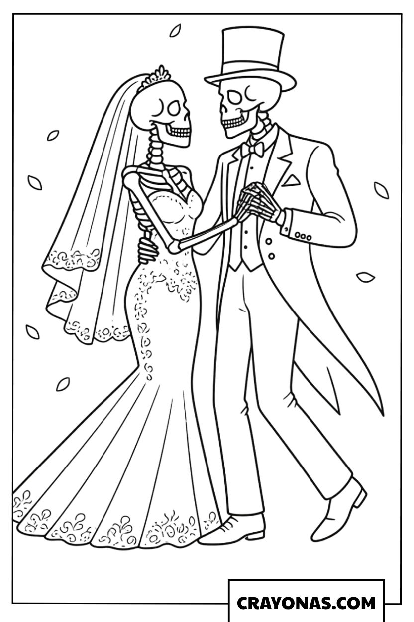 Skeleton Bride and Groom Coloring Page