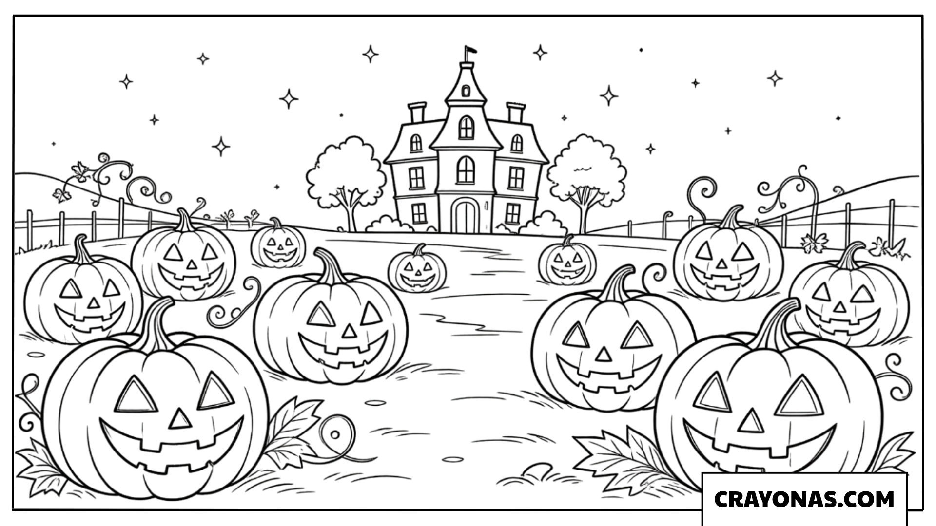 Snowy Halloween Village Coloring Page