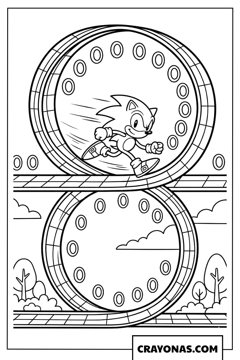 Sonic Running Through Rings coloring page