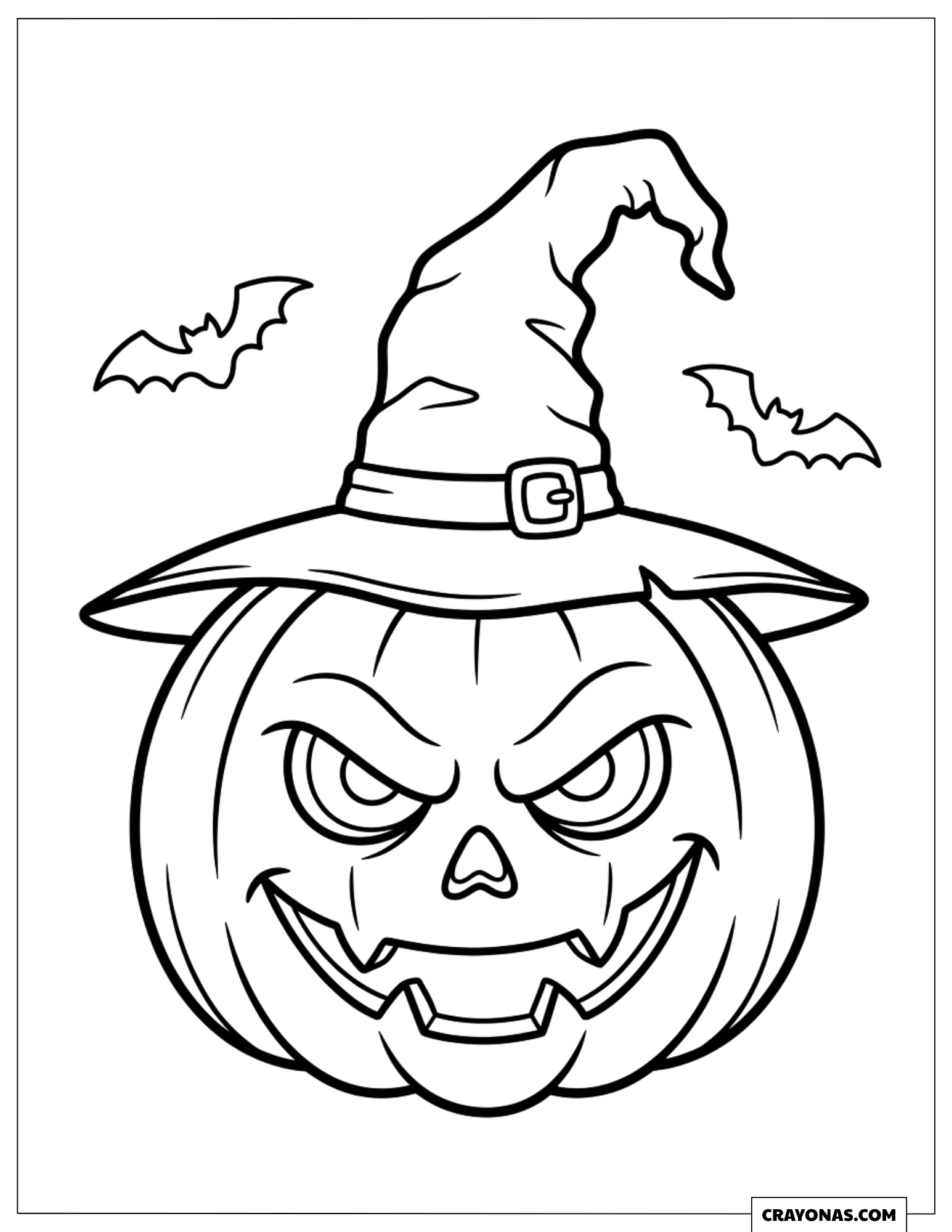 Spooky Jack-o'-Lantern in a Witch Hat Printable Coloring Sheet