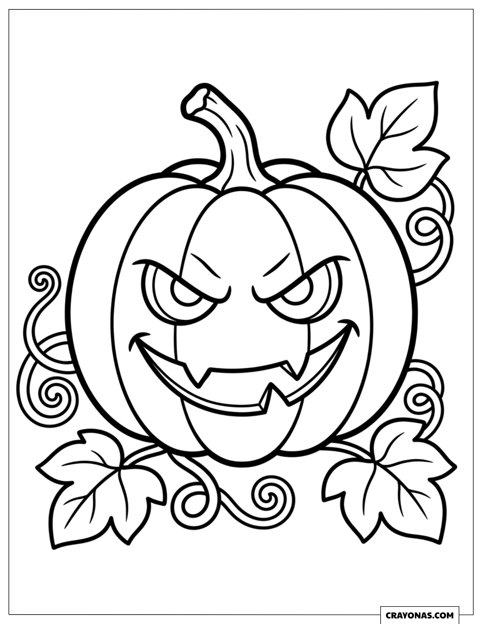 Spooky Pumpkin Jack-o'-Lantern with Vines Coloring Page for Preschooler