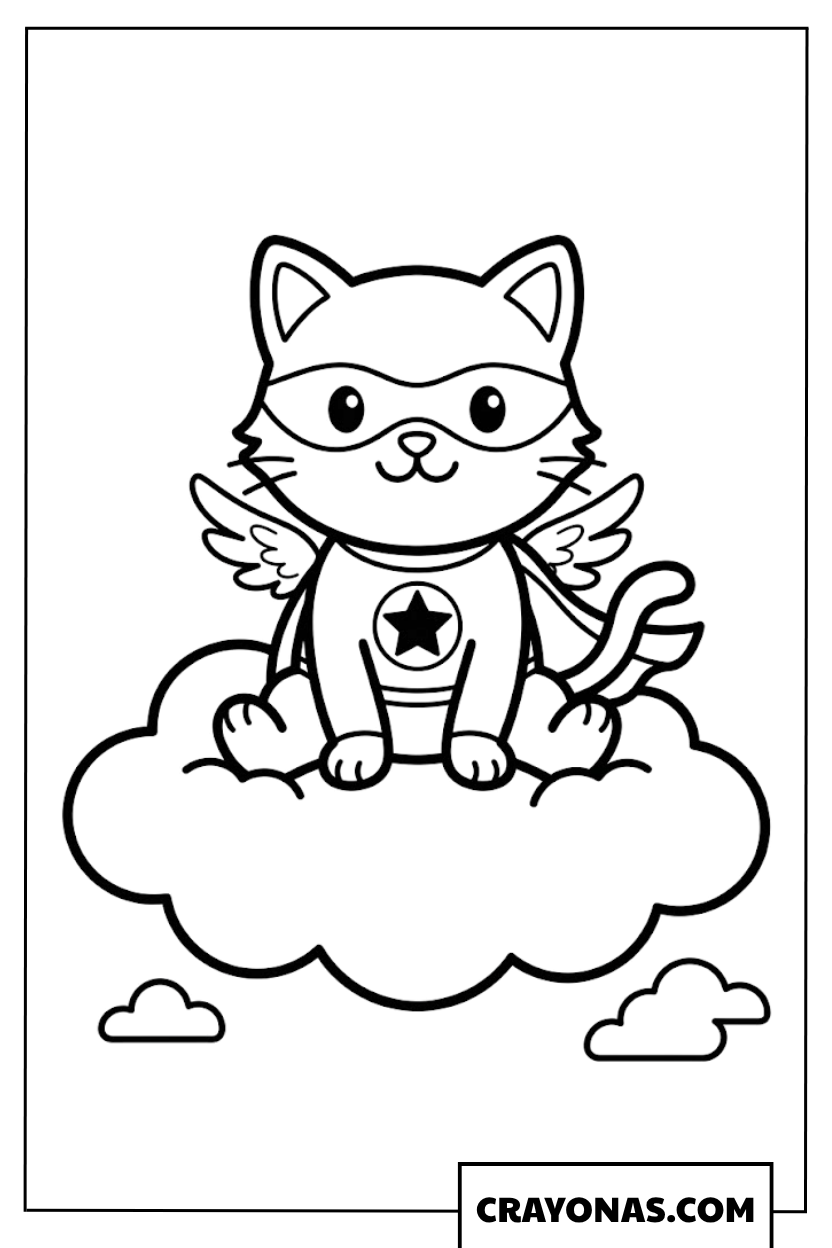Superhero Cat Coloring Page