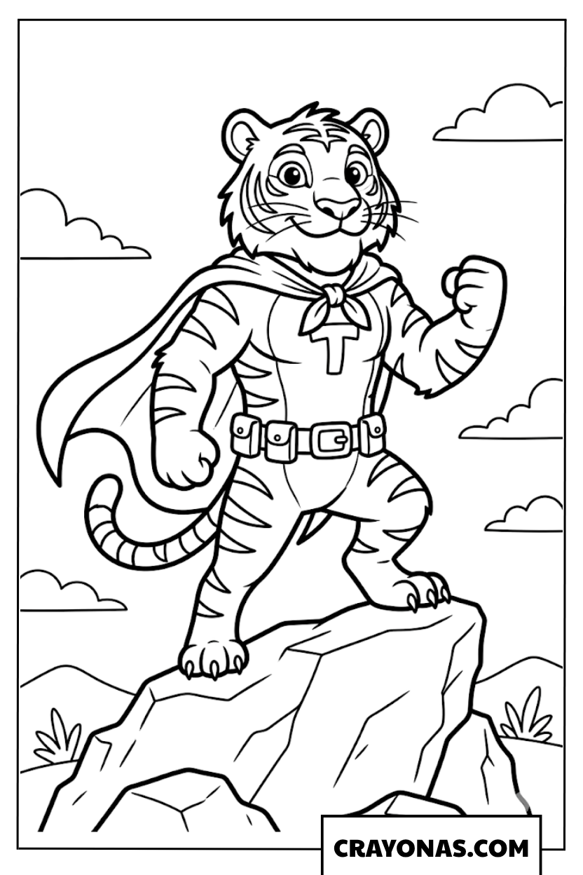 Superhero Tiger  Coloring Page