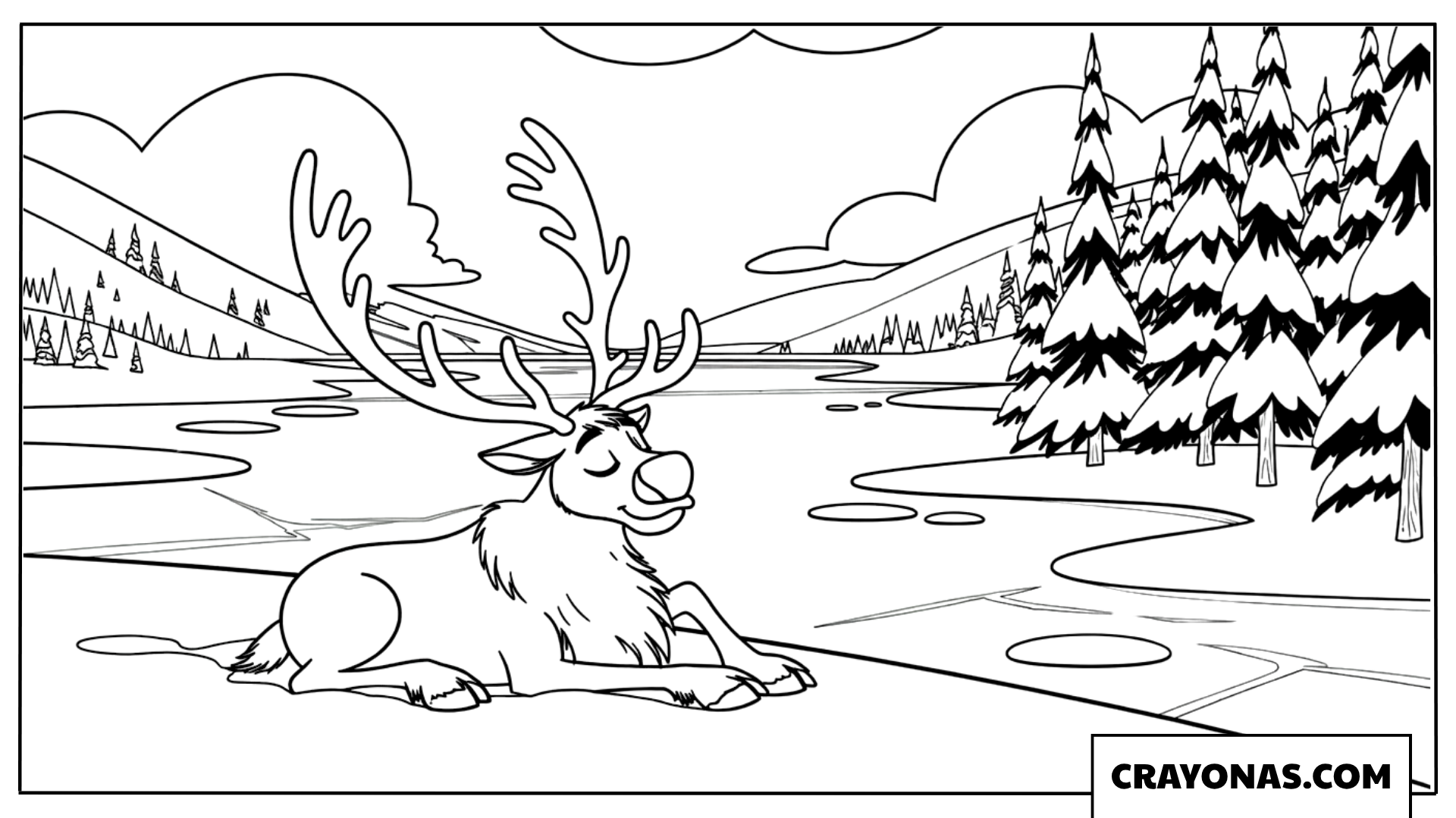 Sven Resting by the Frozen River Coloring Page