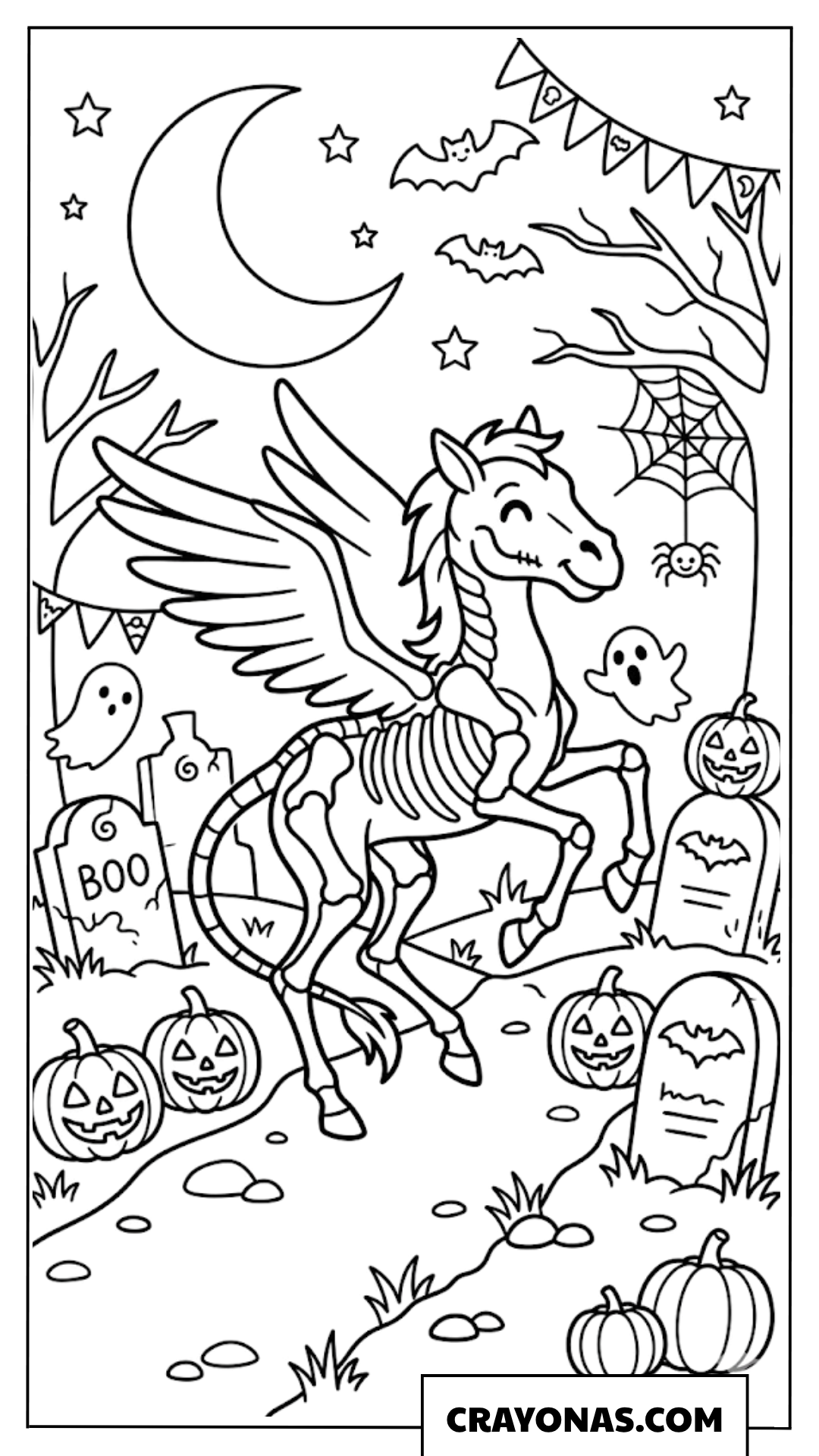 Thestral in Halloween Graveyard Coloring Pages