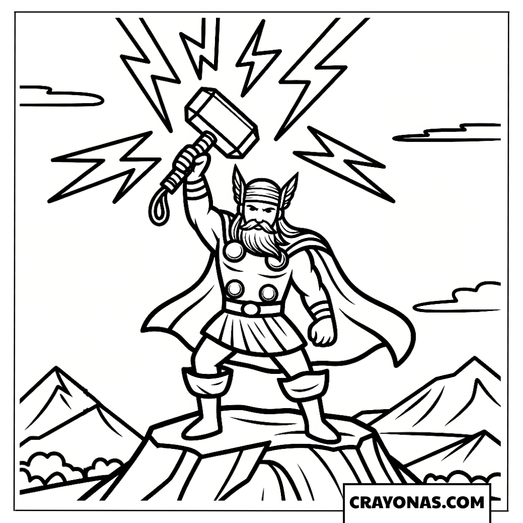 Thor Hammer Strike Coloring Page