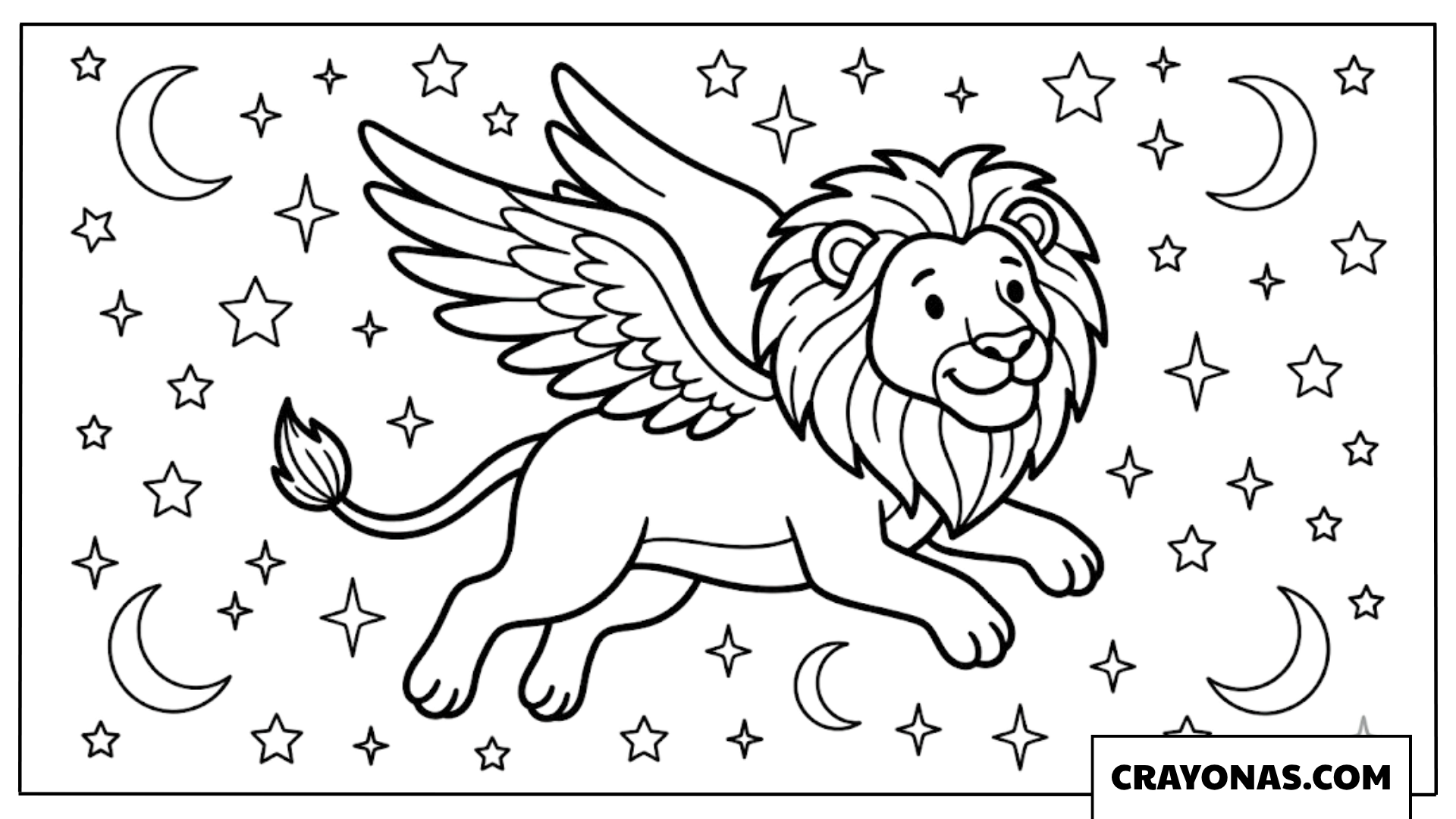 Winged Lion Flying Coloring Page