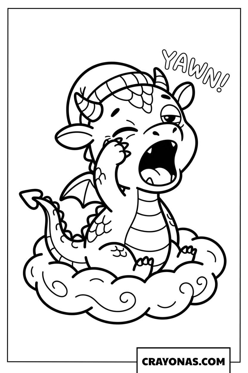 Yawning Baby Dragon Coloring Page