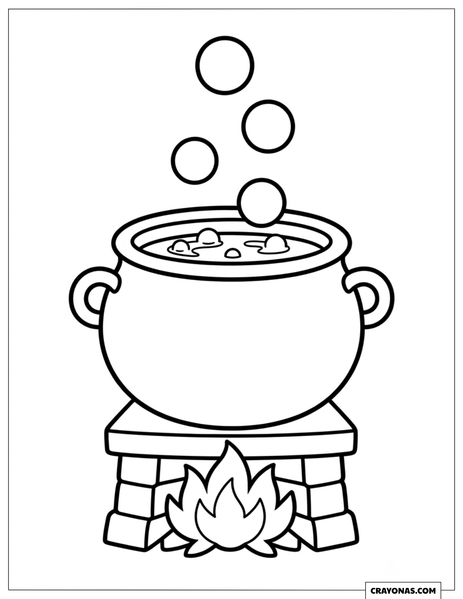 Bubbling potion cauldron coloring page for kids