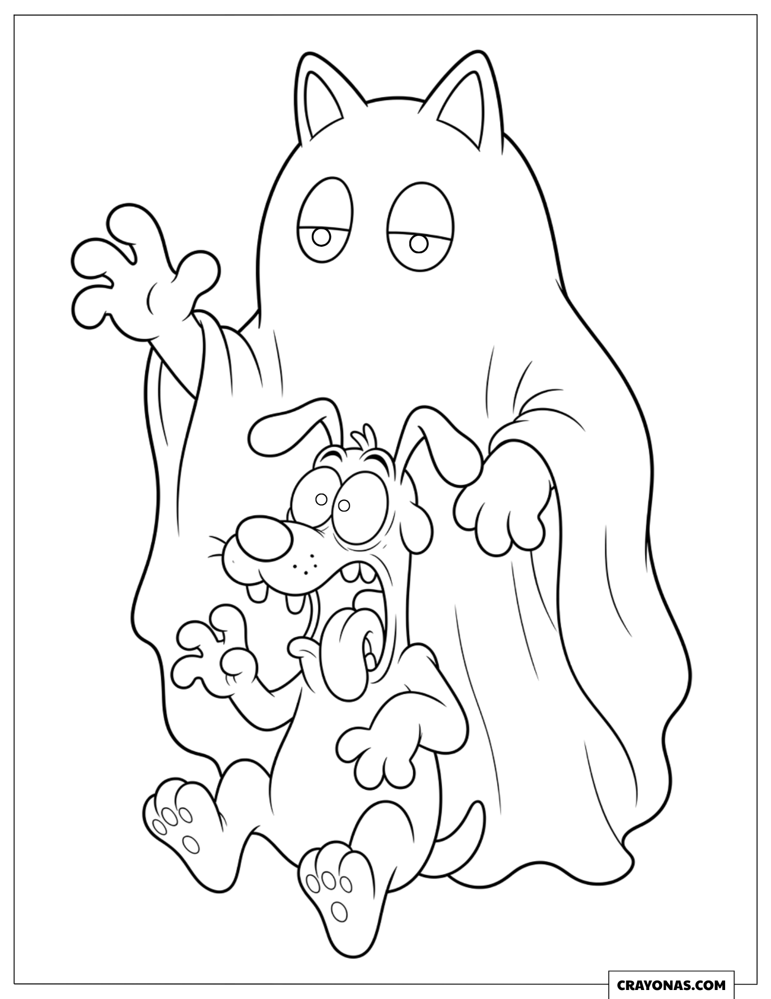 Garfield under a blanket scaring Odie coloring page for kid