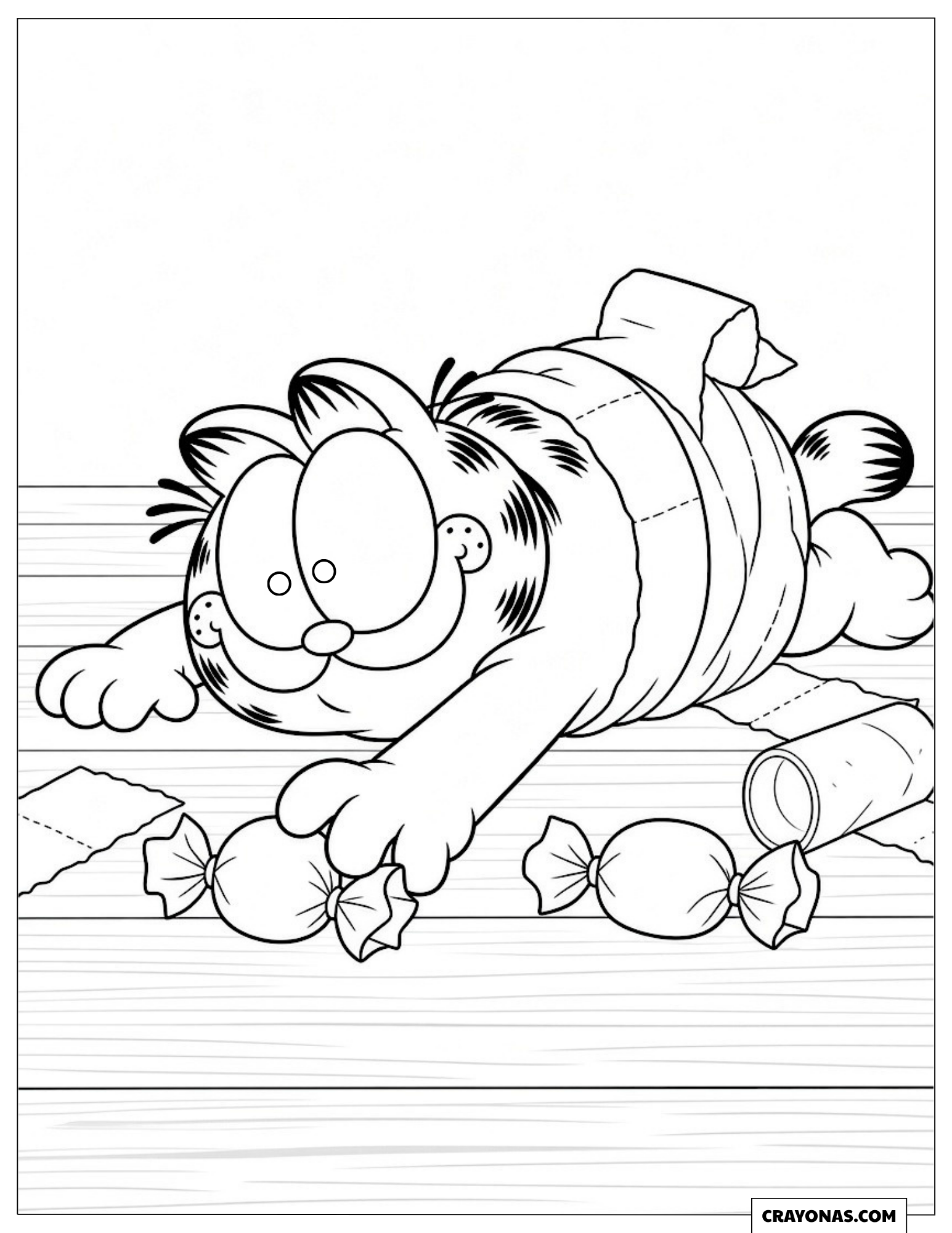 Garfield wrapped in toilet paper lounging coloring sheet