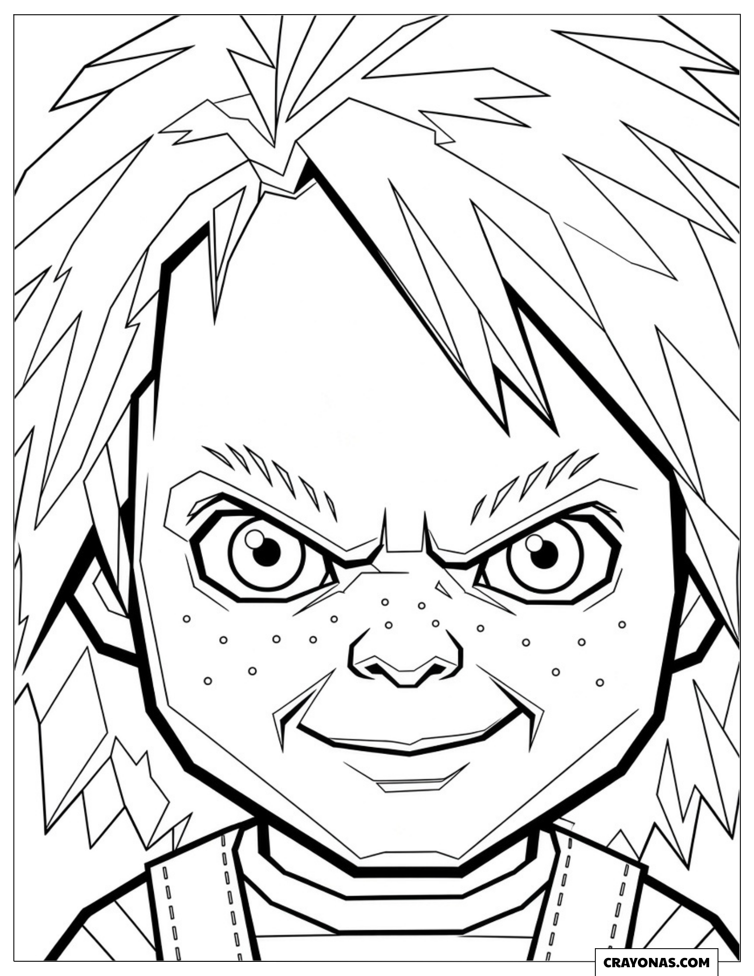 Portrait of the Chucky doll with a sly smile coloring sheet