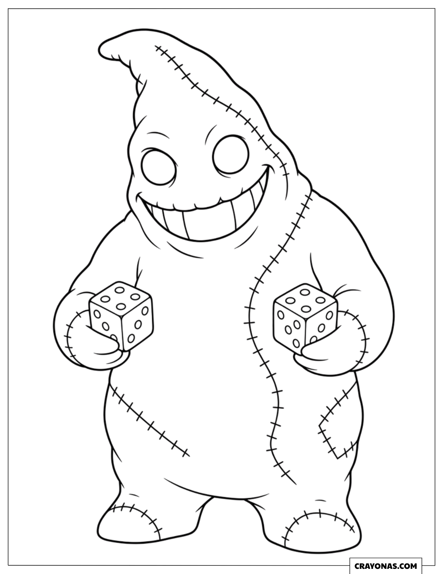 The villain Oogie Boogie holding dice coloring page