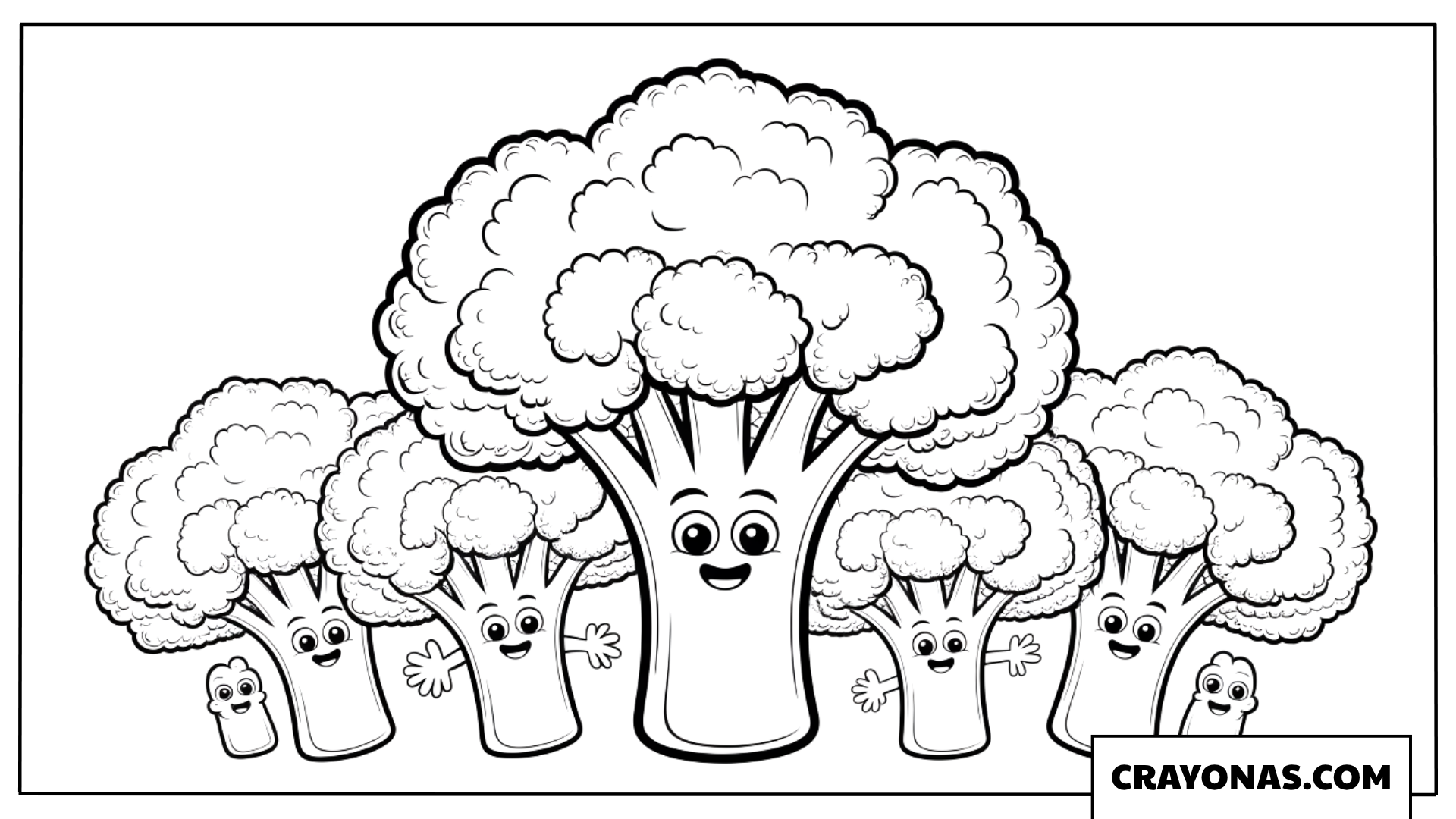 Happy Broccoli Family Coloring Page