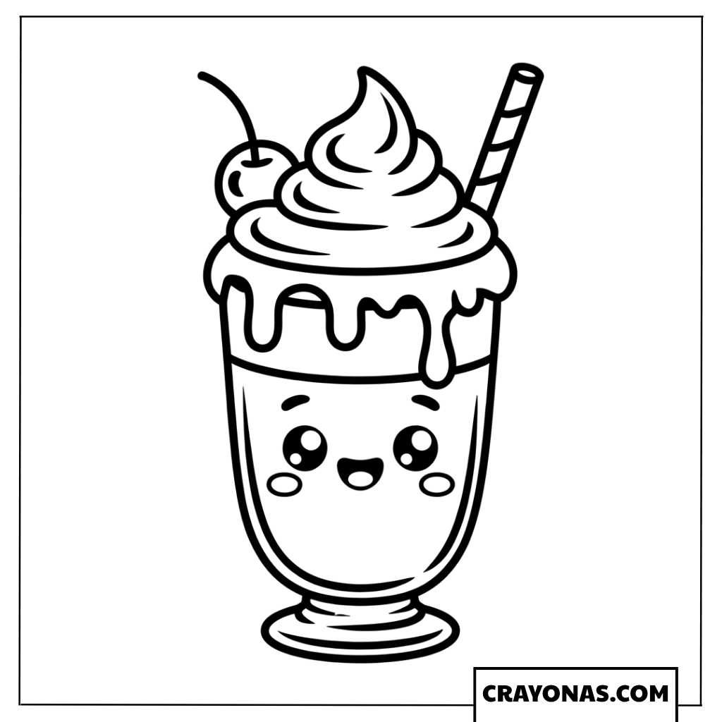 Kawaii Bubble Tea with Whipped Cream Coloring Page