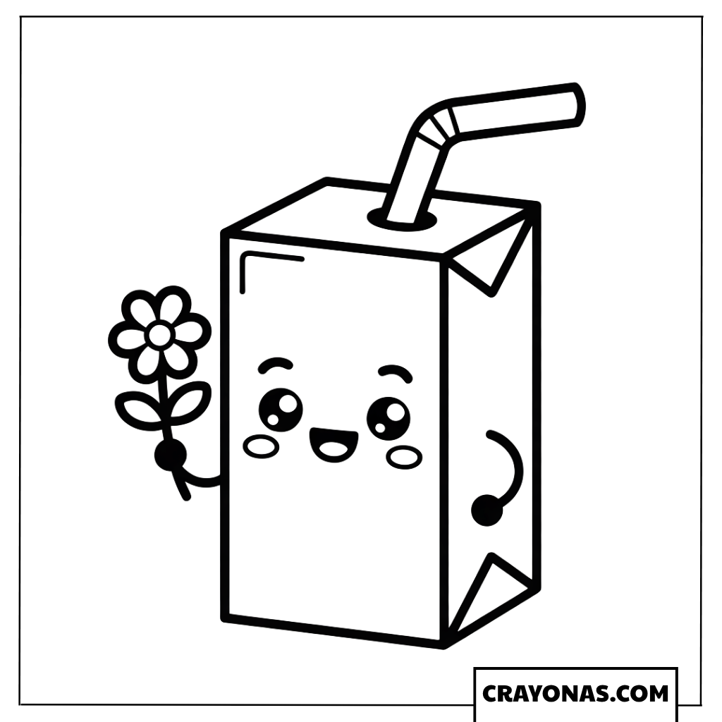 Cute Juice Box with Straw Coloring Page