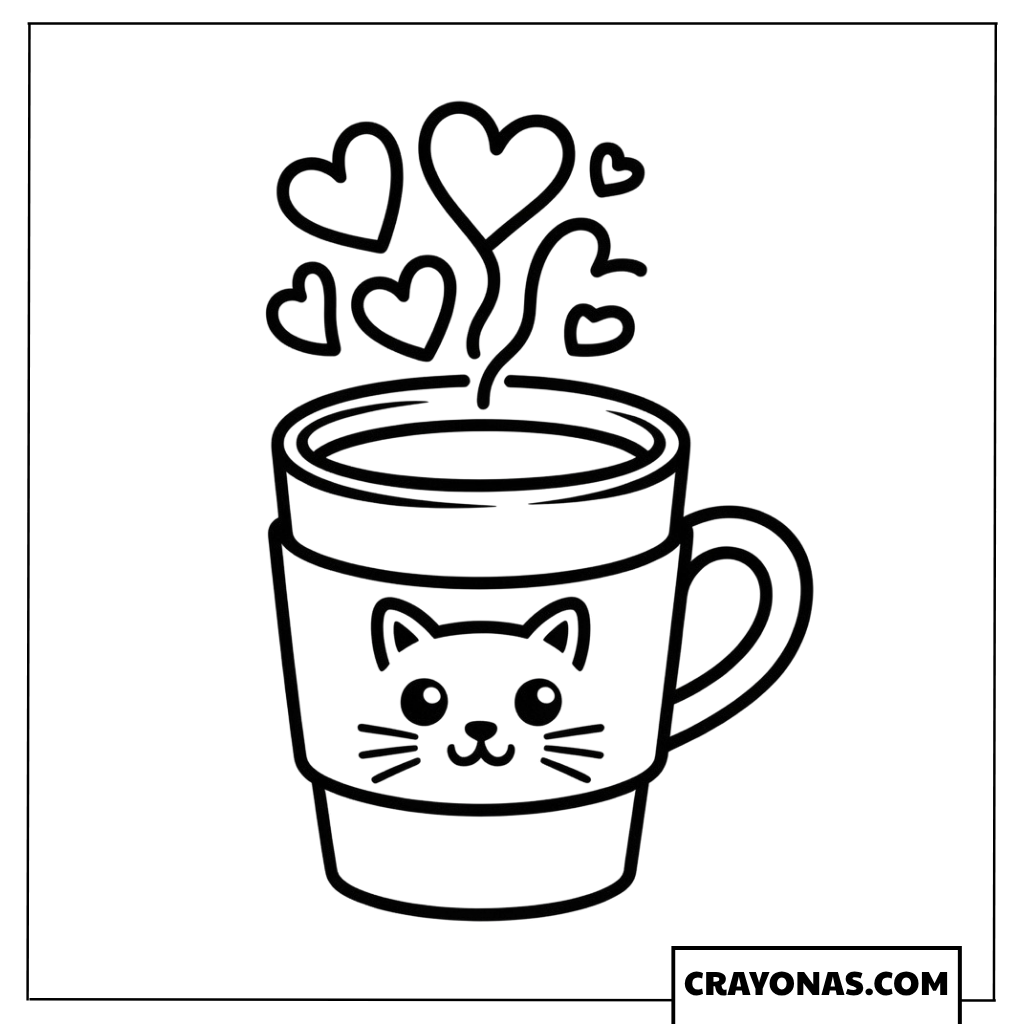 Cozy Cat Mug Coloring Page
