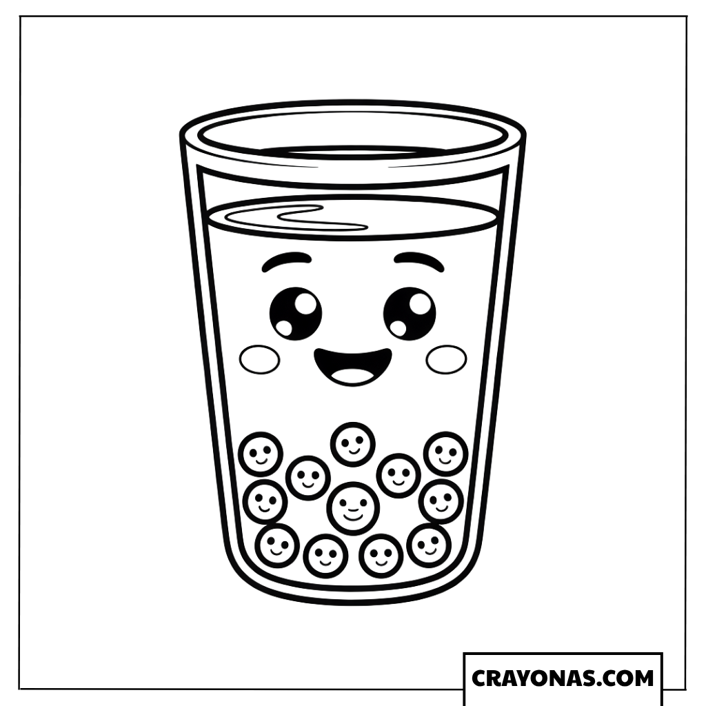 Smiling Bubble Tea with Pearls Coloring Page