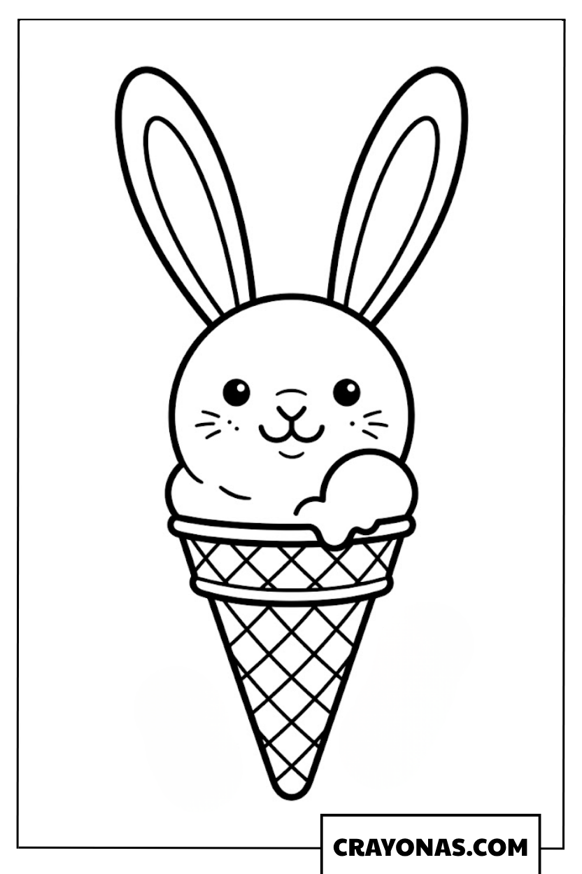 Kawaii Bunny Ice Cream Cone Coloring Page
