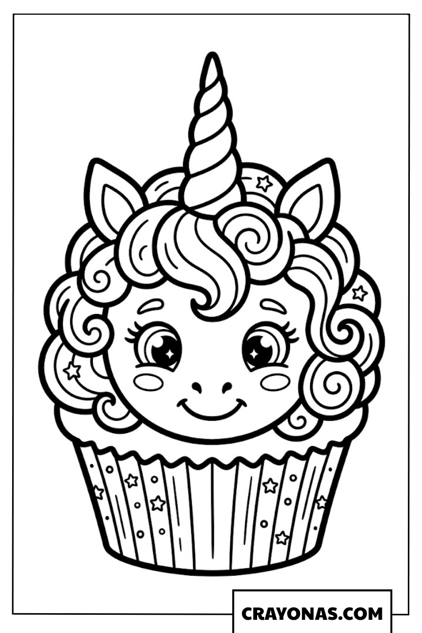 Unicorn Cupcake Coloring Page