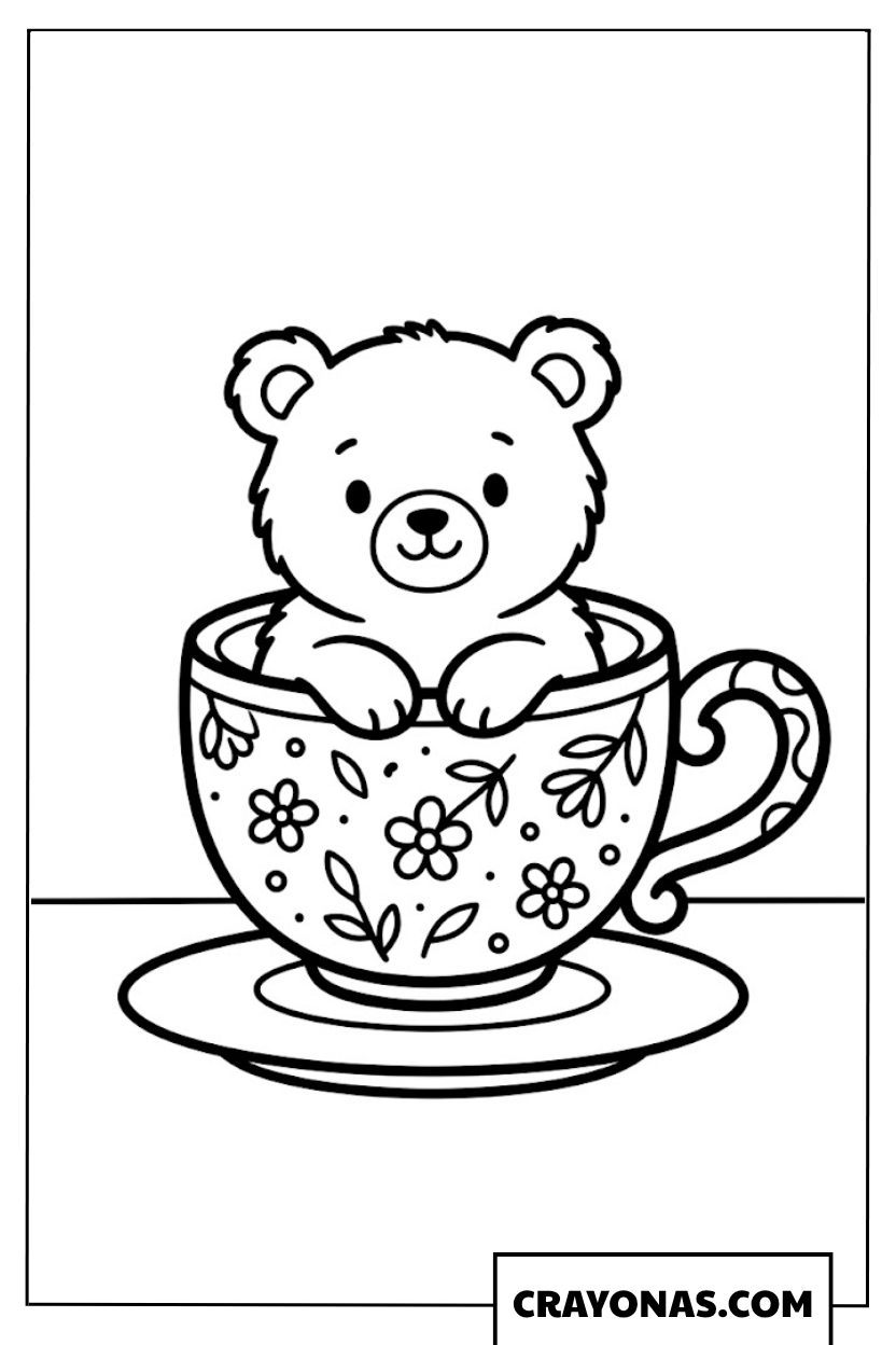 Bear in Teacup Coloring Page