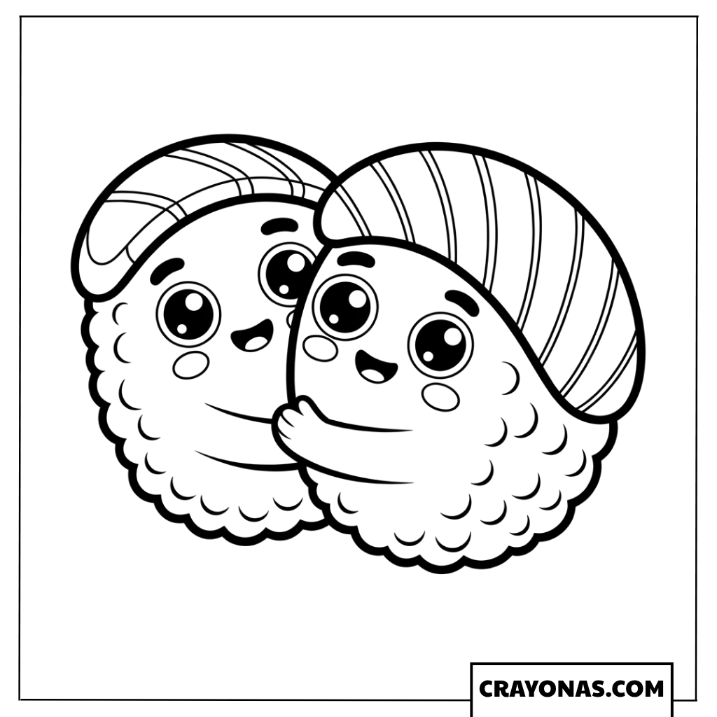 Kawaii Sushi Pair Coloring Page