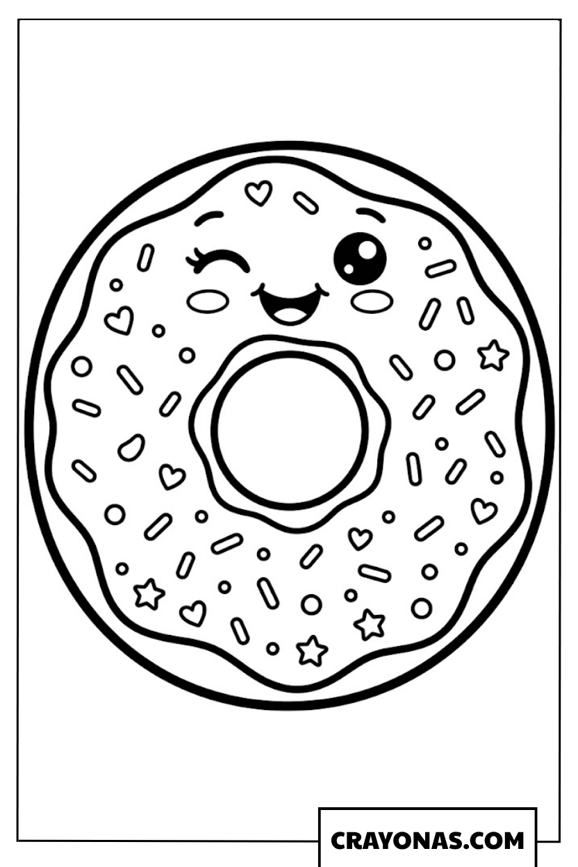 Happy Donut with Sprinkles Coloring Page