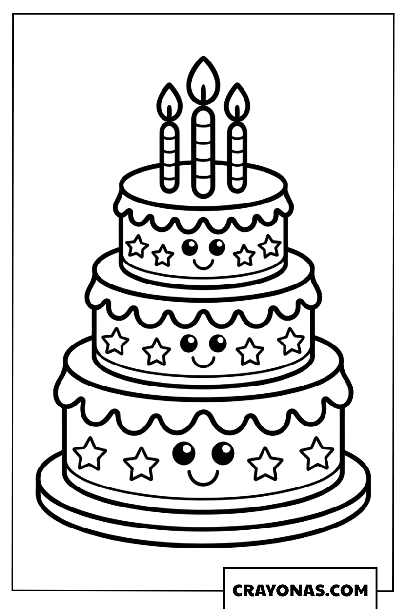 Birthday Cake with Candles Coloring Page