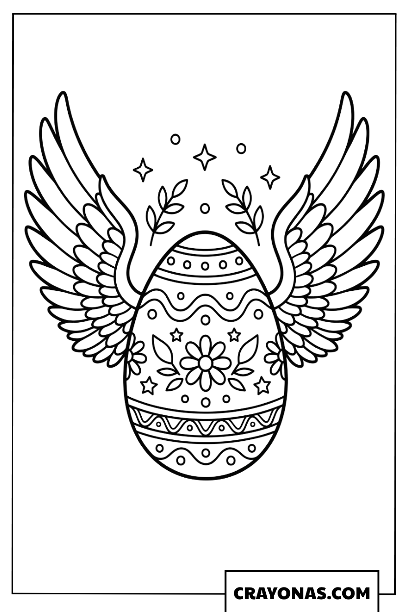 Angel Wings Easter Egg Coloring Page