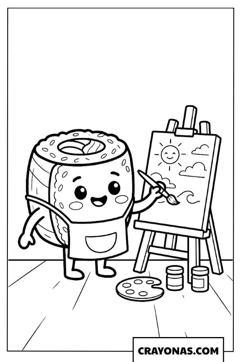 Artistic Sushi Painting Coloring Page