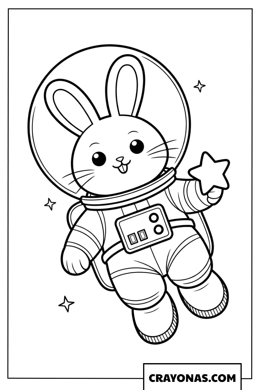 Astronaut Bunny in Space Coloring Page