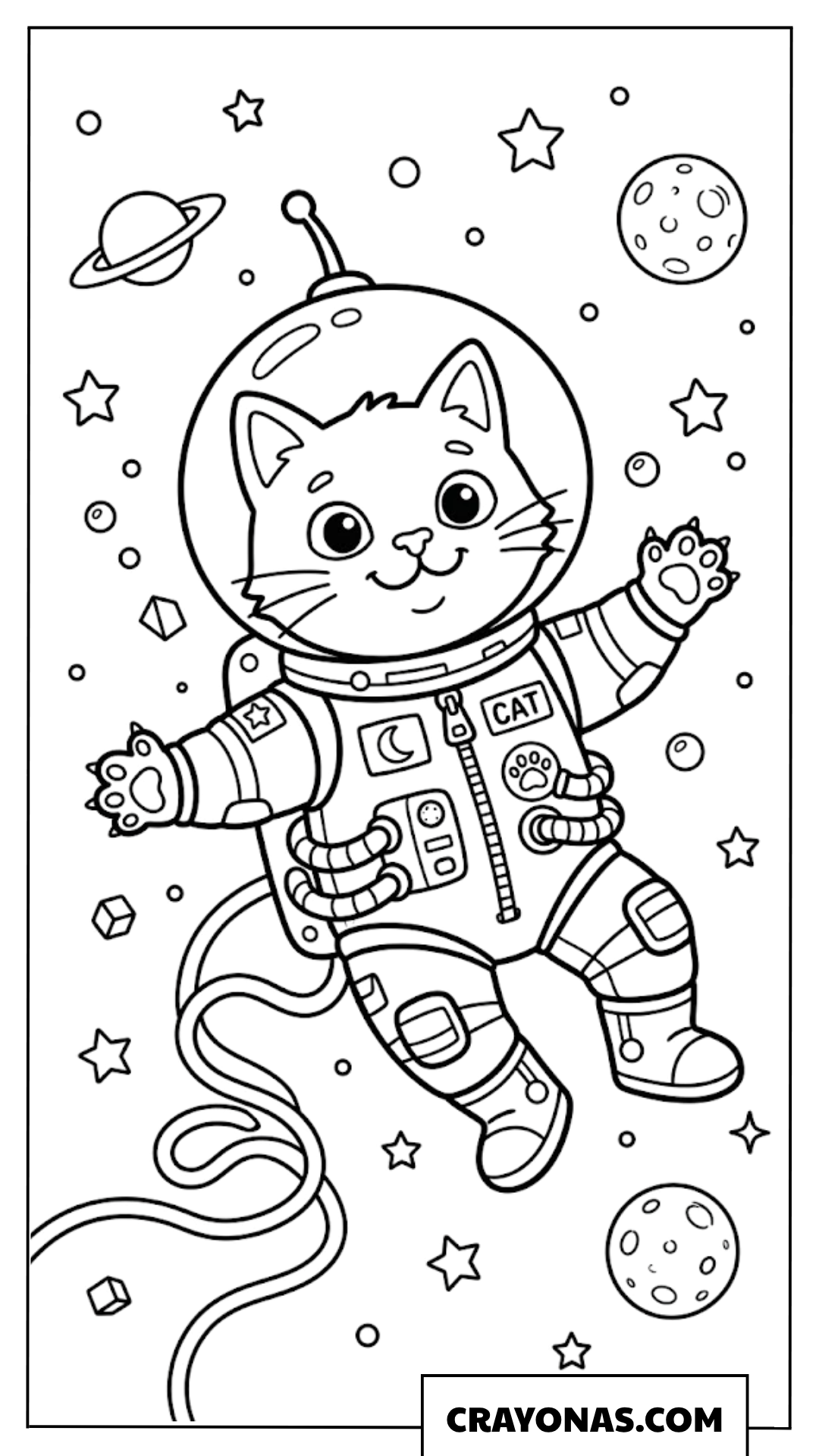 Astronaut Cat in Space Coloring Page