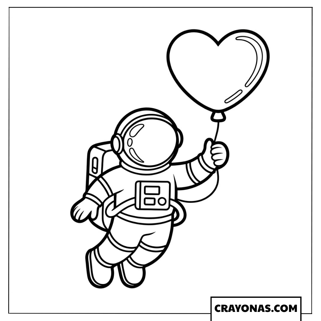 Astronaut with Heart Balloon Coloring Page