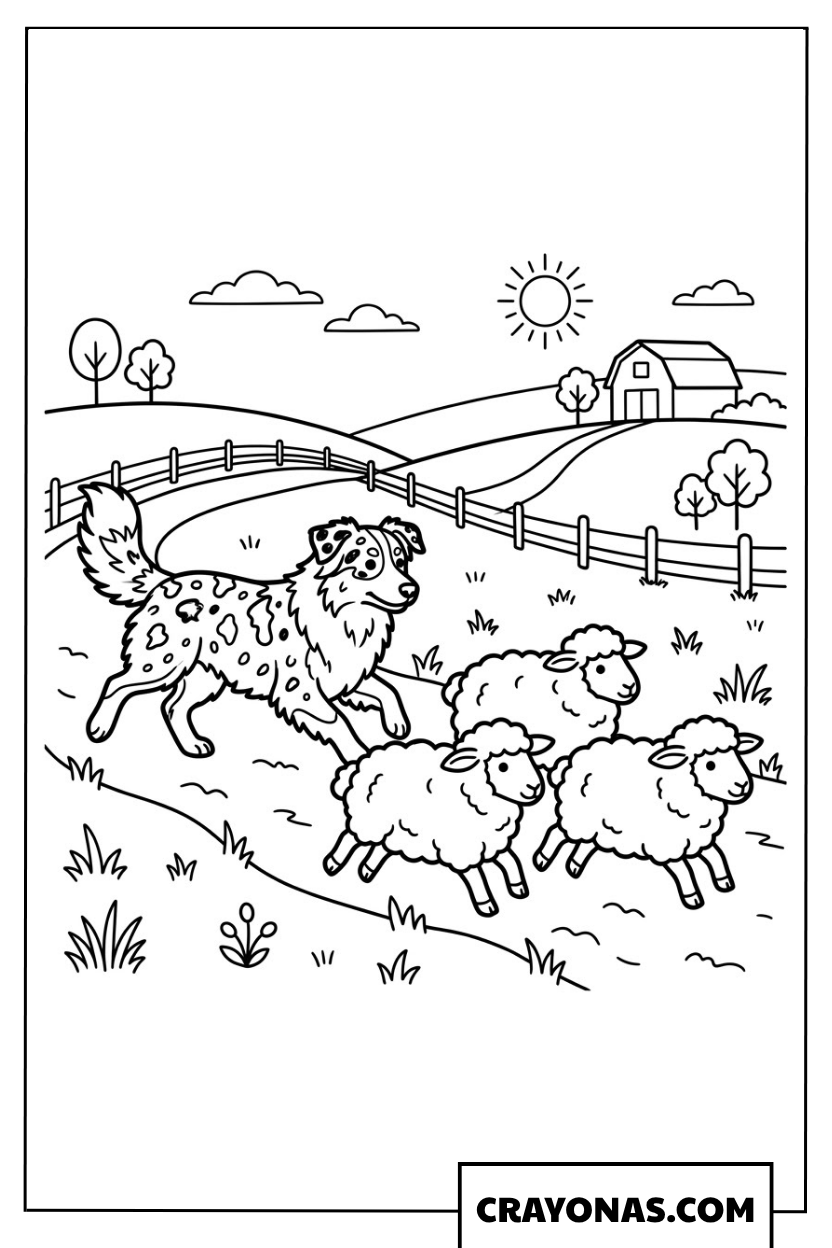 Australian Shepherd Herding Sheep Coloring Page