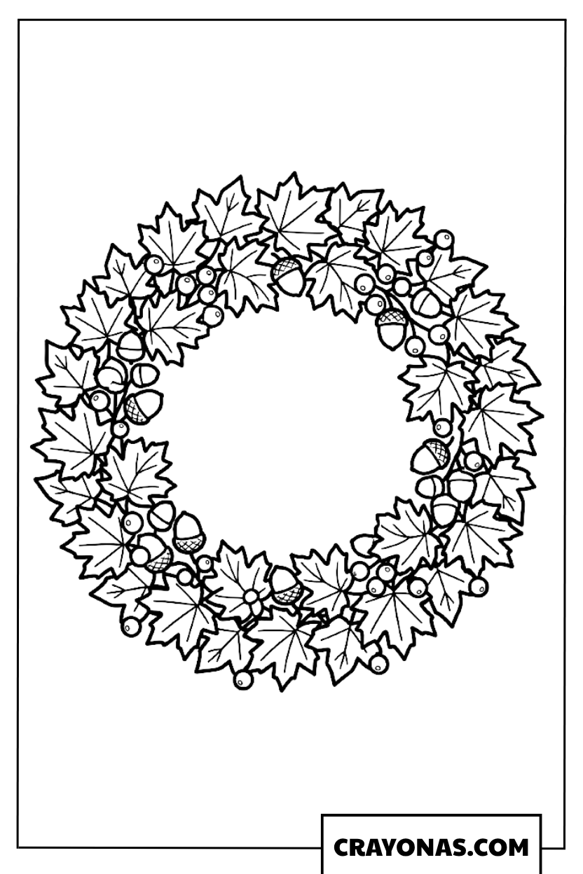 Autumn Leaf Wreath Coloring Page