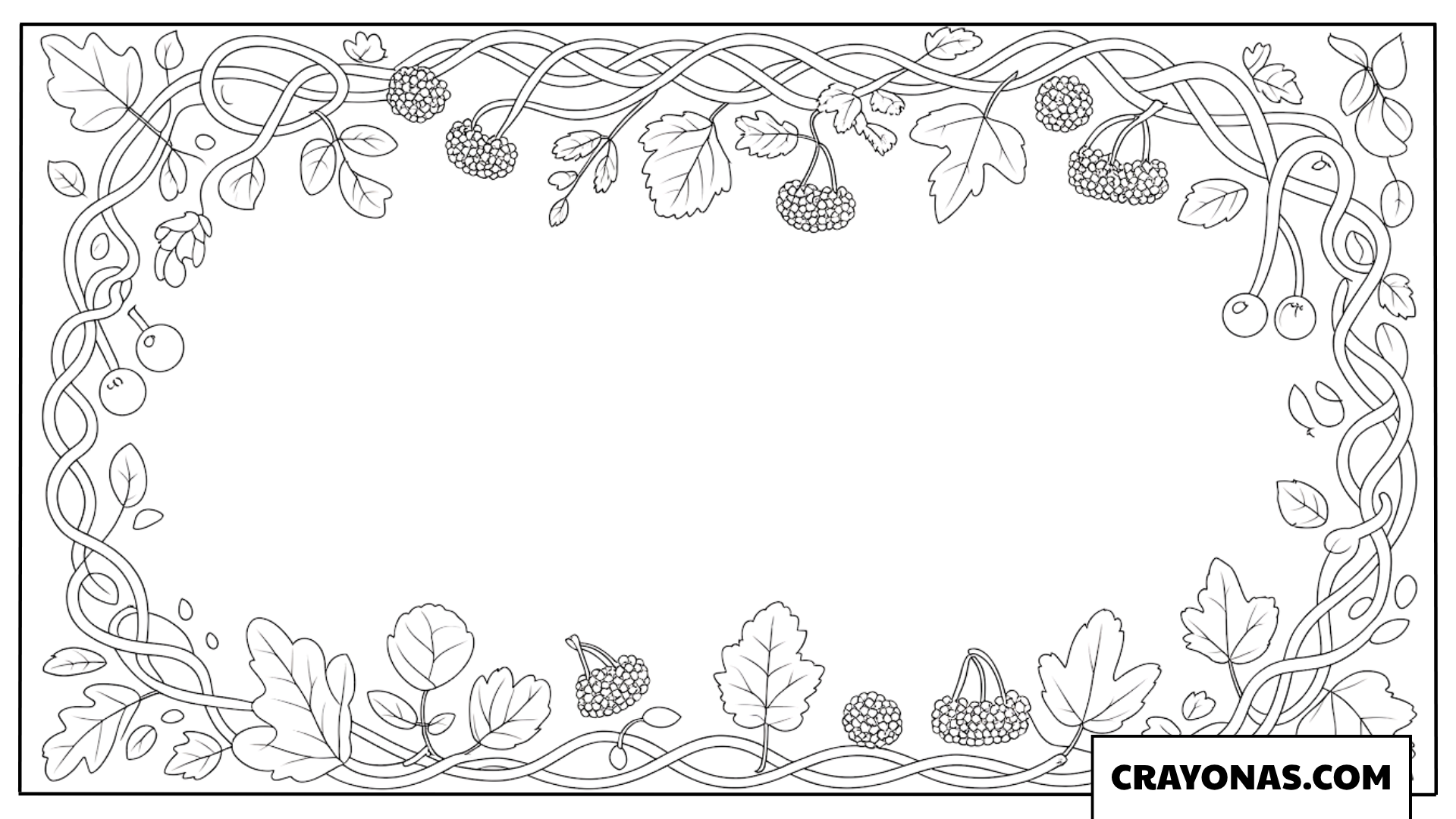 Autumn Leaf and Berry Frame Mandala Coloring Page