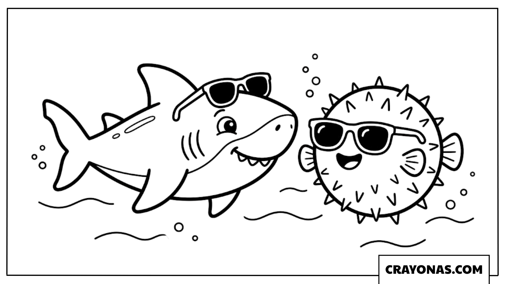 Baby Shark and Pufferfish Friends Coloring Page