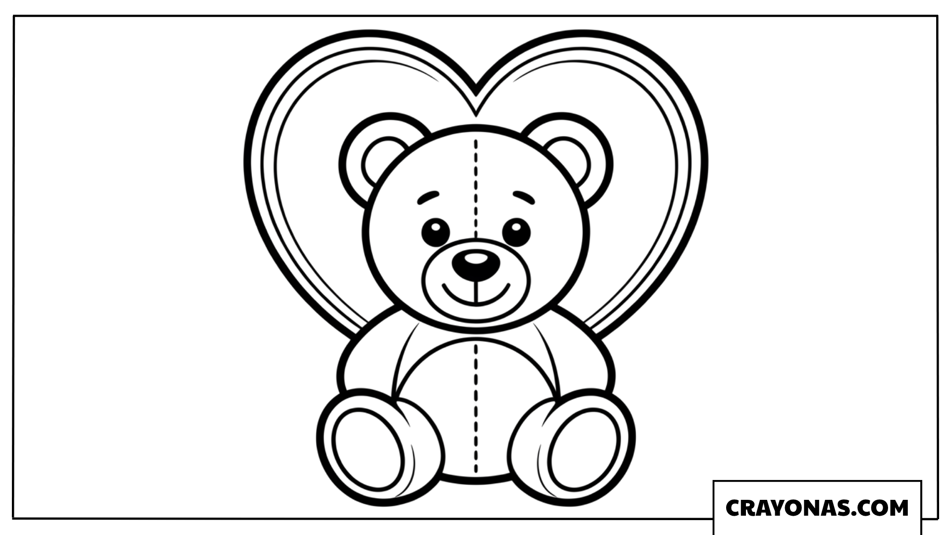Baby Teddy Bear Heart Frame Coloring Page
